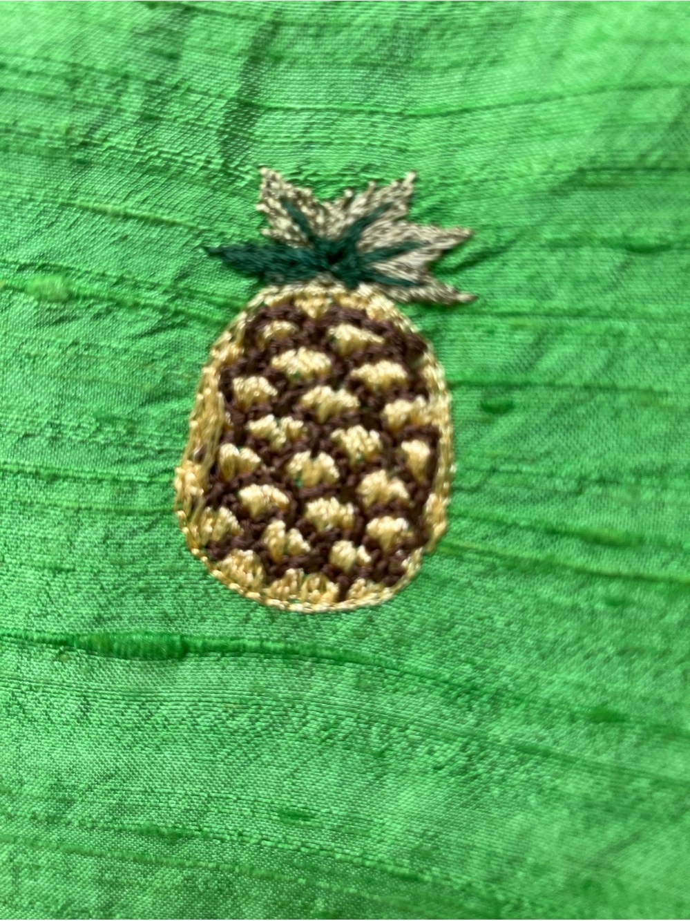 Daisy L Lime Green Raw Silk Embroidered Pineapple Sheath Dress, Size Large - Picture 10 of 11